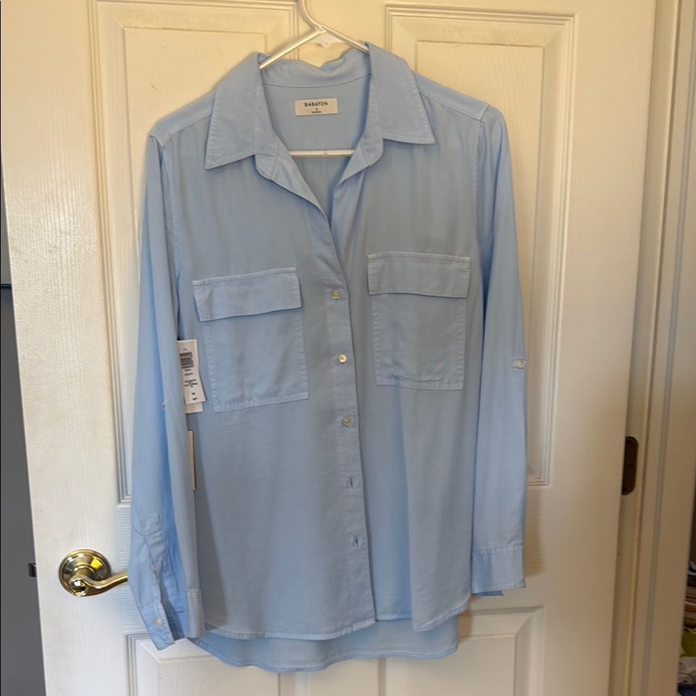 Aritizia Babaton Sky Blue Long Sleeve Shirt